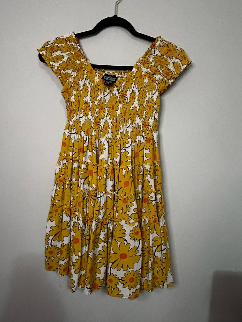 Angie Yellow and White Floral Smocked Dress